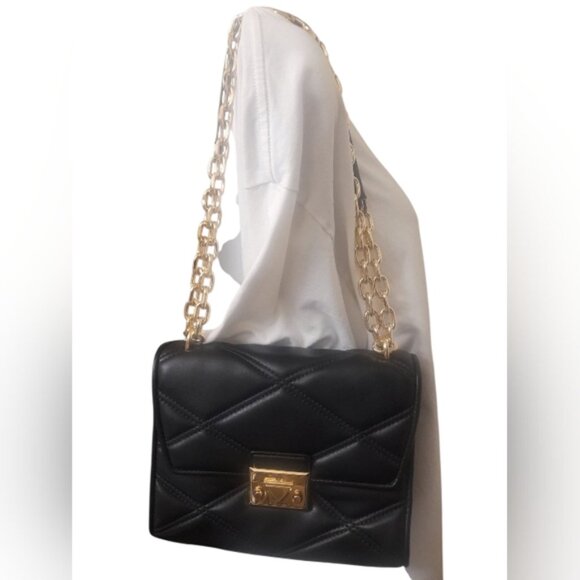 Michael Kors Black Serena Quilted Chain Shoulder Bag - Picture 9 of 16